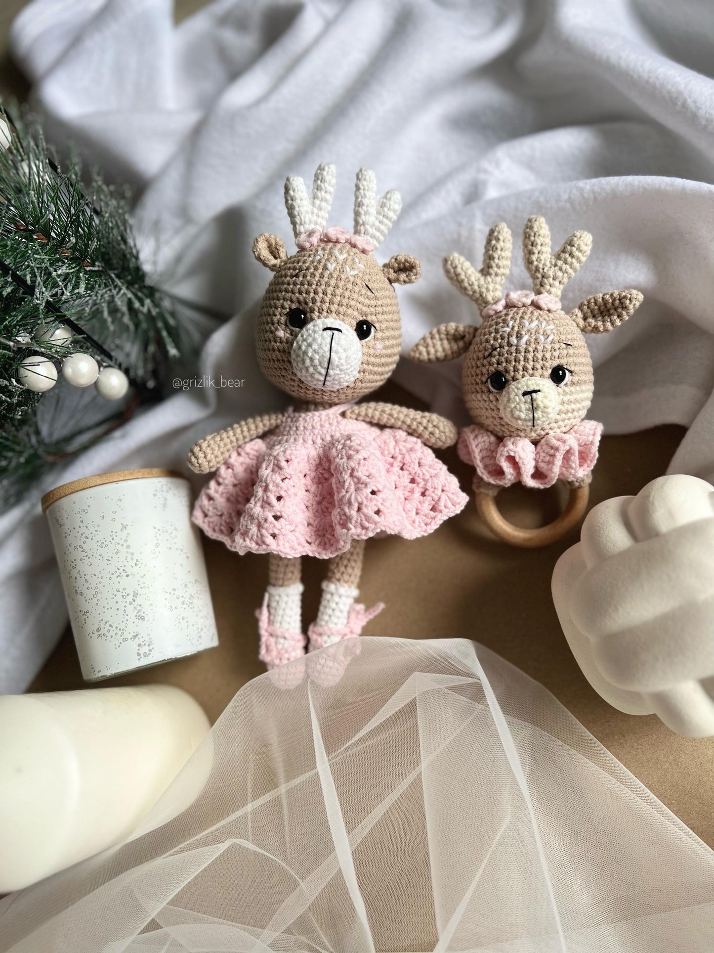 Cute crochet Christmas reindeer, girl nursery decor, deer amigurumi toy, first Christmas gift, baby shower gift, organic baby toys