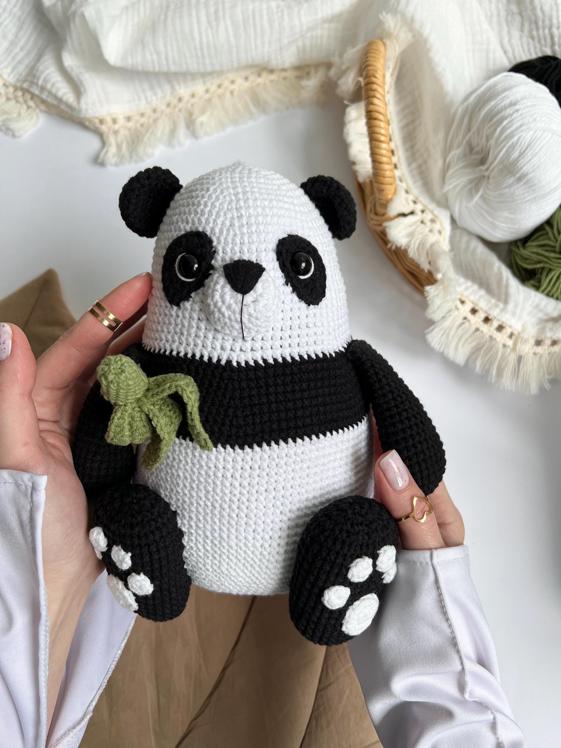 Crochet panda amigurumi, organic baby toy, custom nursery decor, grandchild Christmas gift