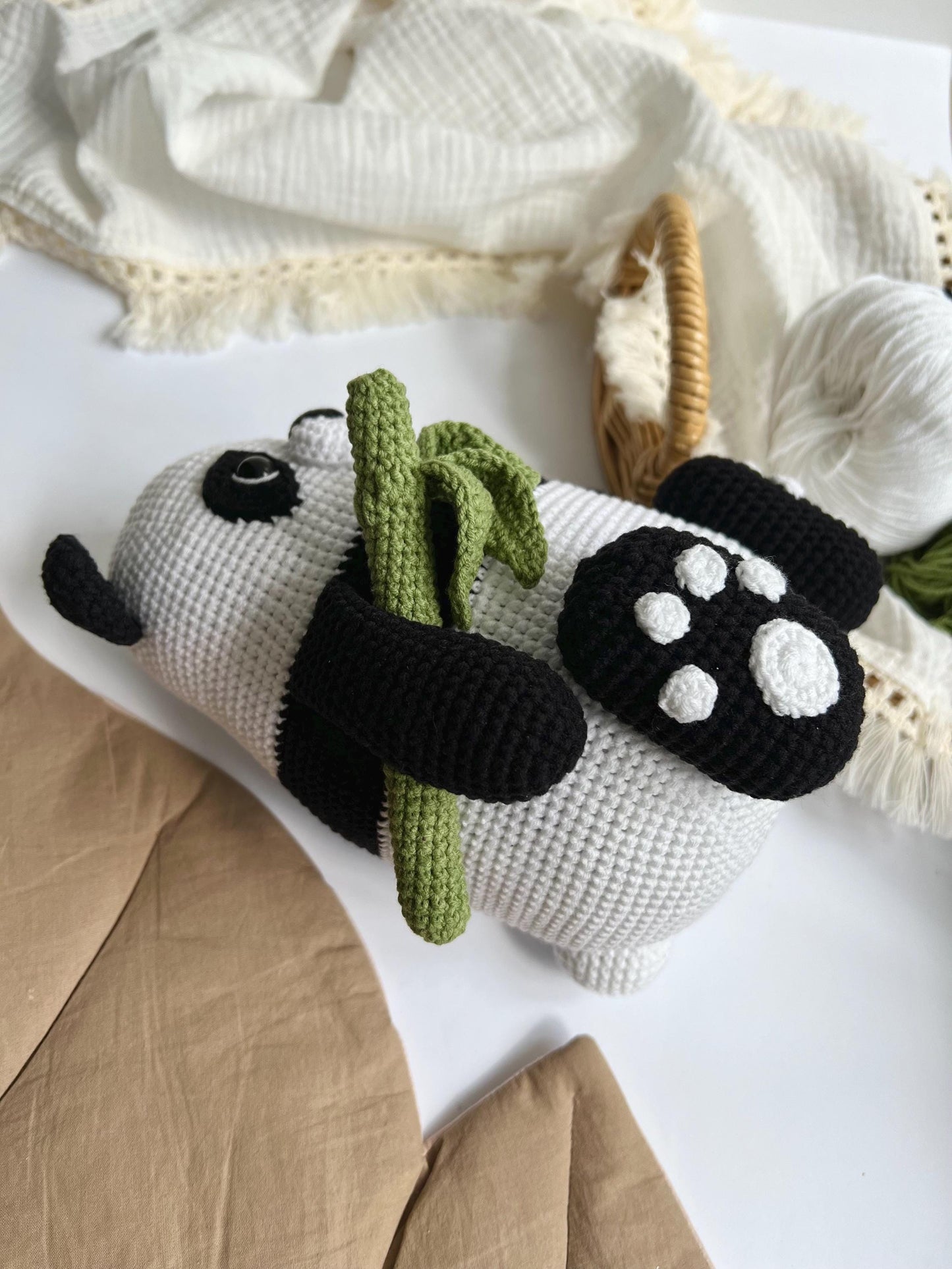 Crochet panda amigurumi, organic baby toy, custom nursery decor, grandchild Christmas gift