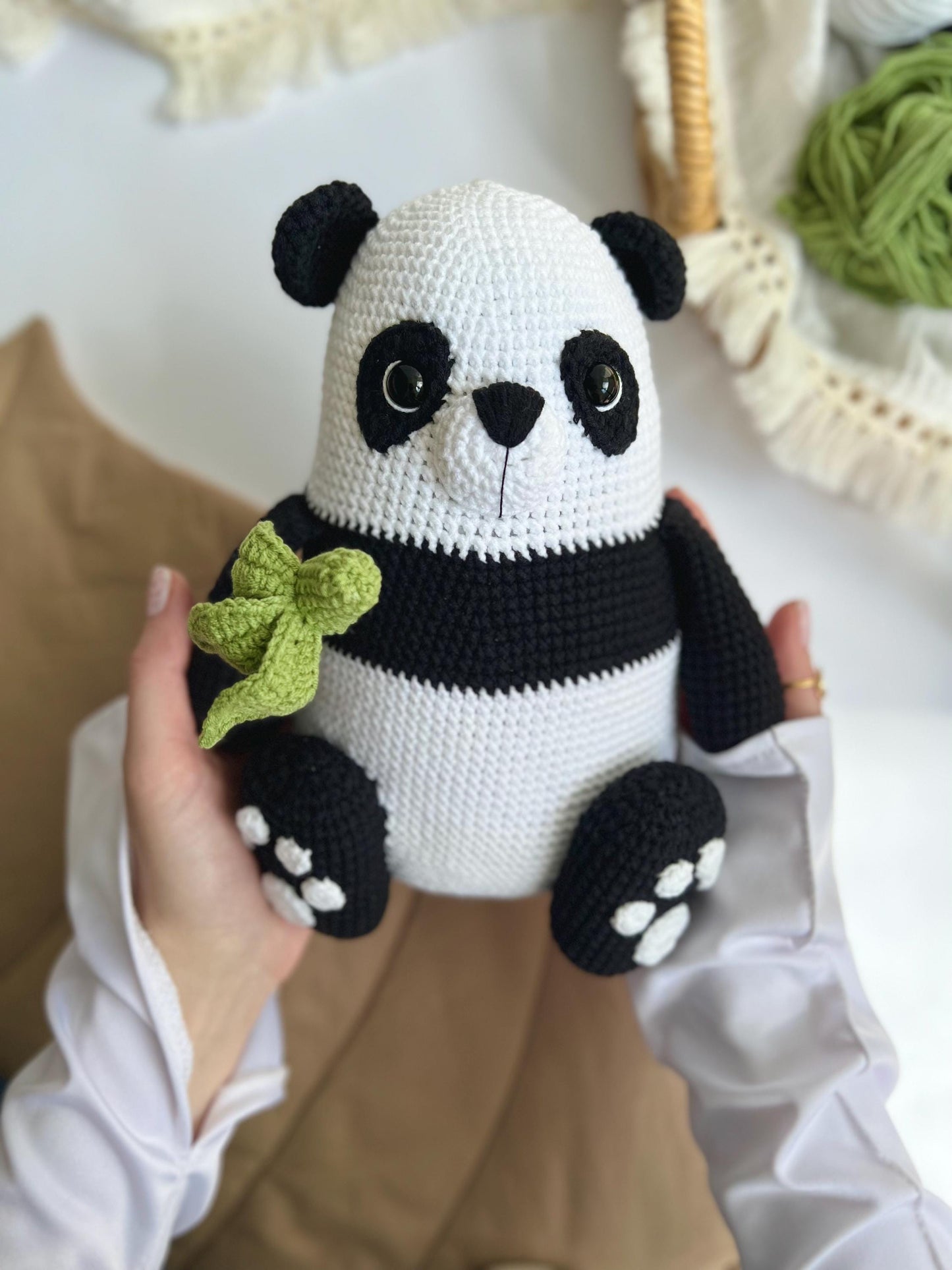 Crochet panda amigurumi, organic baby toy, custom nursery decor, grandchild Christmas gift
