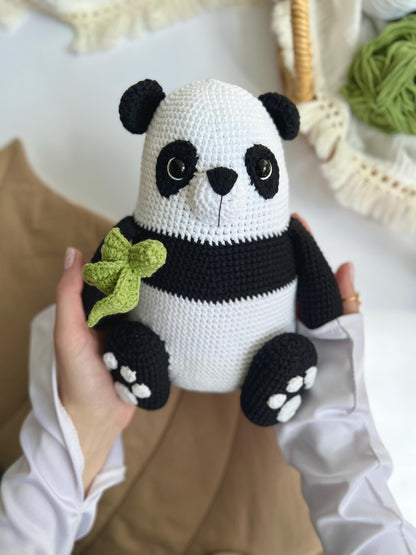 Crochet panda amigurumi, organic baby toy, custom nursery decor, grandchild Christmas gift