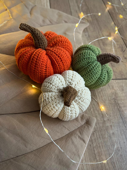 Fall crochet set of 3 pumpkins, Halloween pumpkin decor, autumn home decor, spooky season crochet pumpkin toy, toddler gift ideas