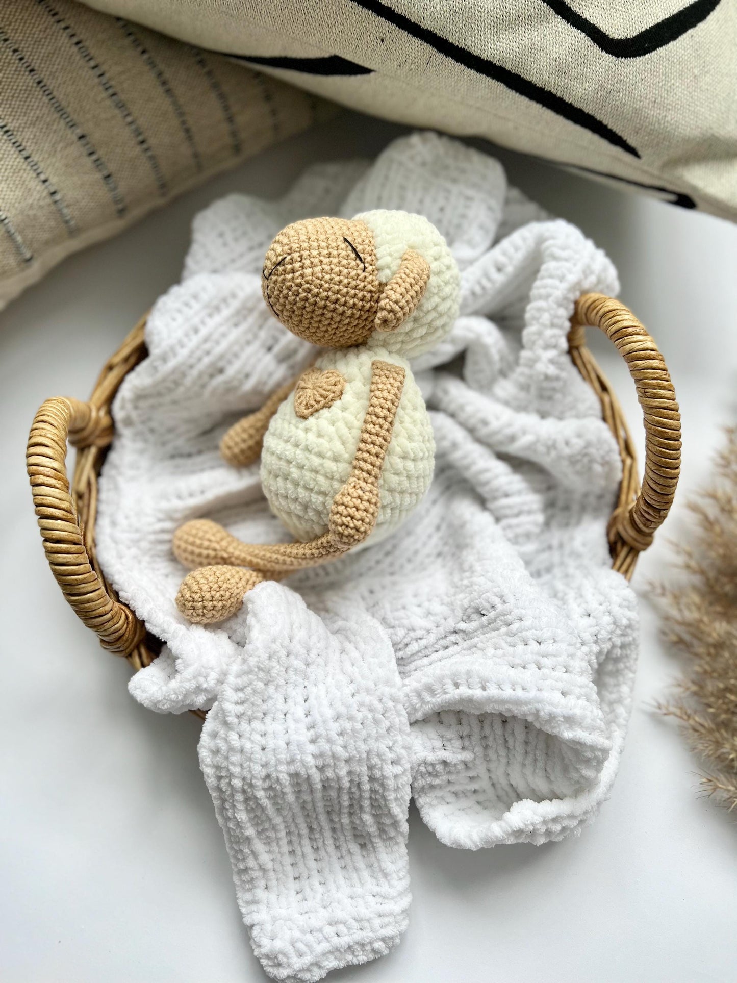 Plush Crochet Lamb Amigurumi, Soft Stuffed Animal Toy, Gender Reveal Gift