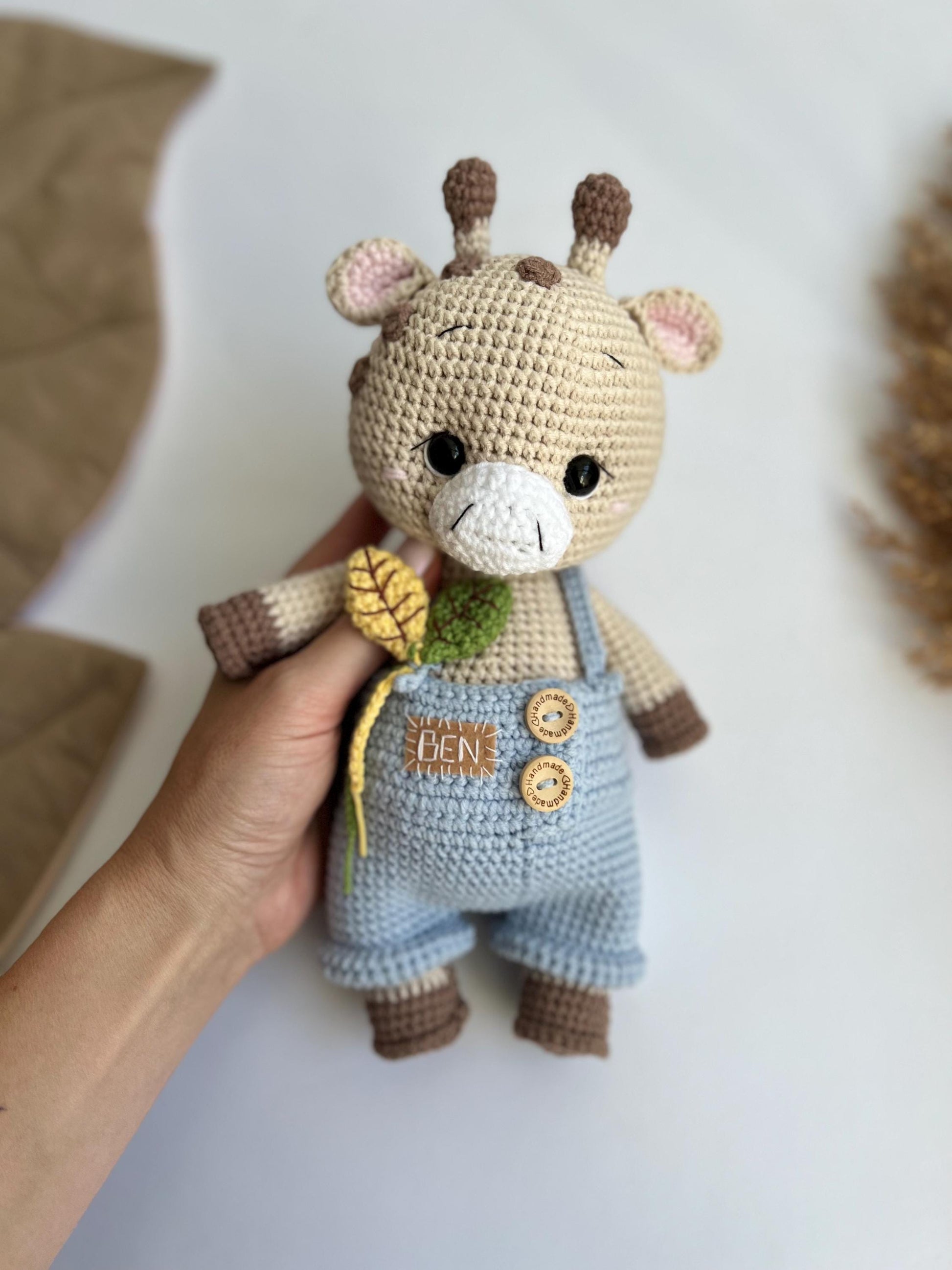 Handmade crochet giraffe toy, personalized nursery decor, toddler holiday toy, custom safari animals