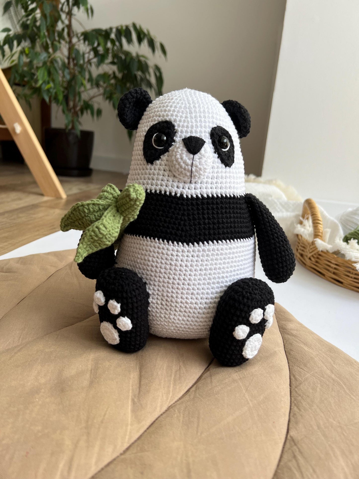 Crochet panda amigurumi, organic baby toy, custom nursery decor, grandchild Christmas gift