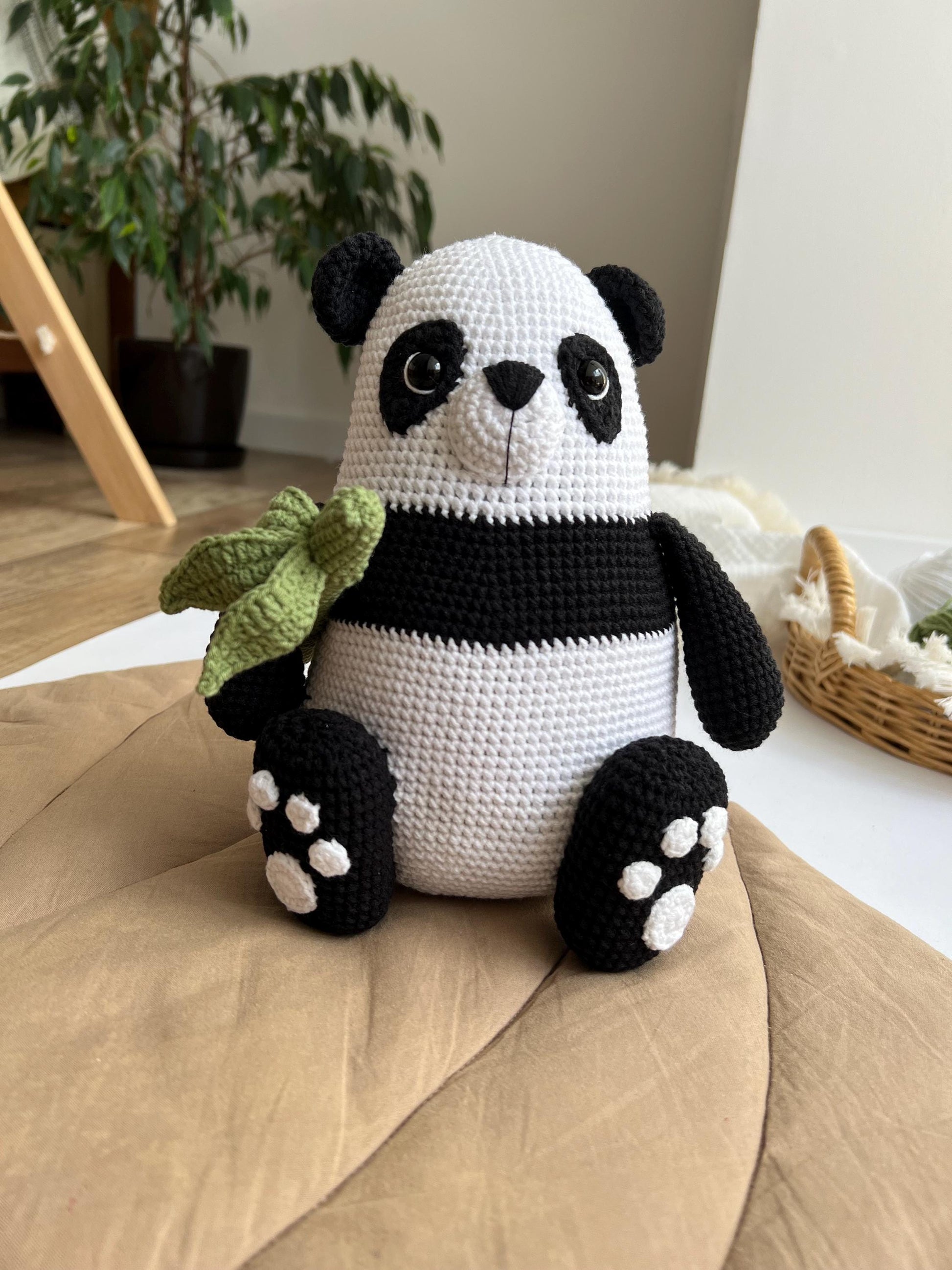 Crochet panda amigurumi, organic baby toy, custom nursery decor, grandchild Christmas gift