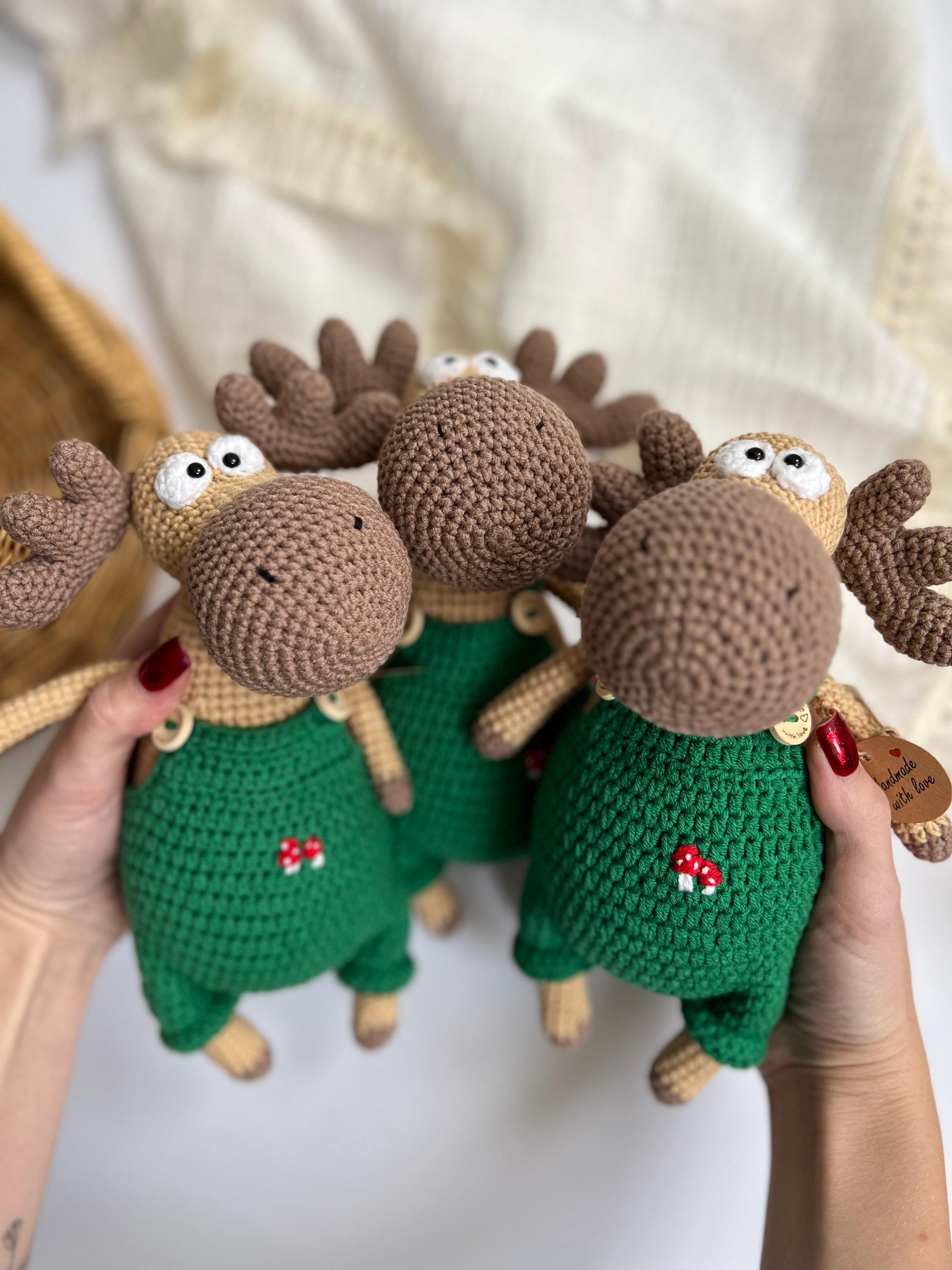 Cute crochet Christmas moose, handmade deer amigurumi, first Christmas gift, organic baby toys, New Year son gift, custom crochet reindeer