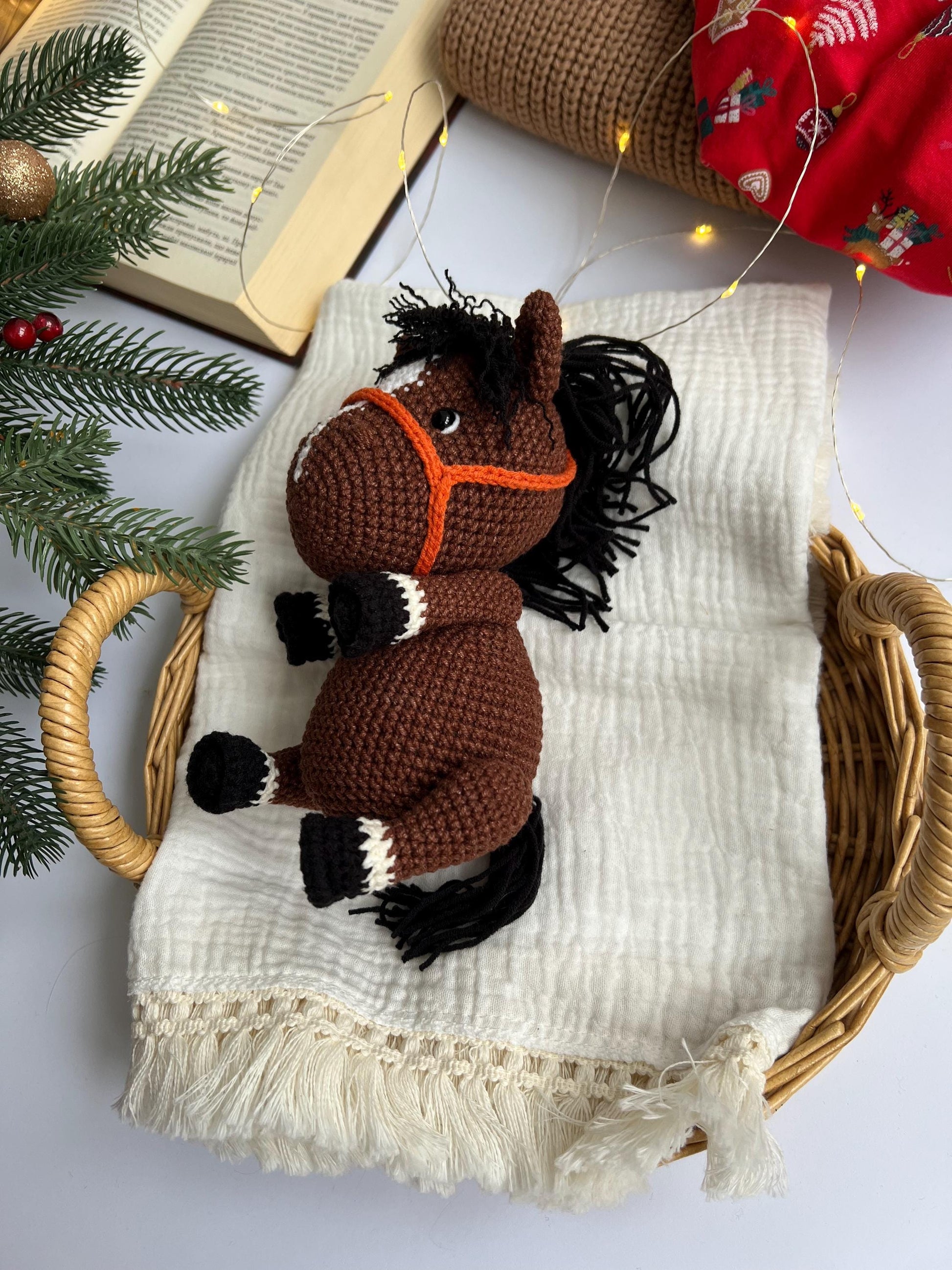 Crochet horse amigurumi toy, kids Christmas gift, custom farm animals, New Year 2025 decor