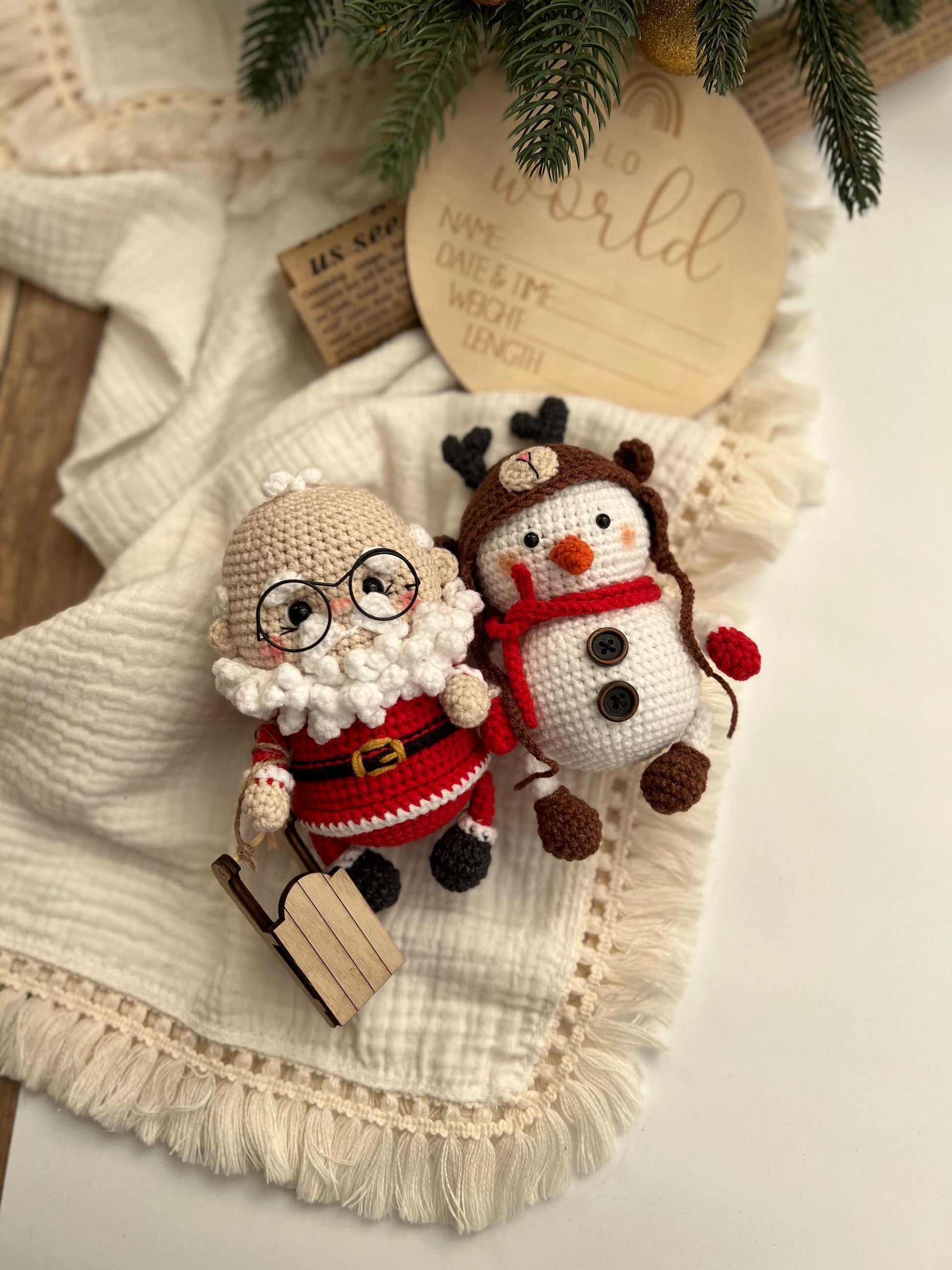 Crochet amigurumi snowman, handmade plush Santa toy, New Year 2025, first Christmas gift