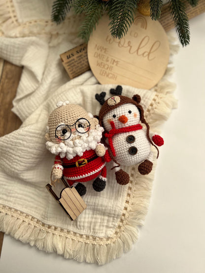 Crochet amigurumi snowman, handmade plush Santa toy, New Year 2025, first Christmas gift