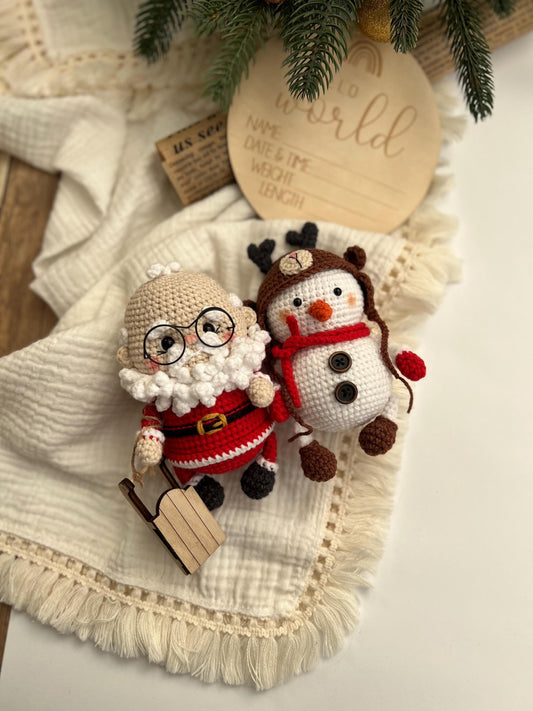 Crochet amigurumi snowman, handmade plush Santa toy, New Year 2025, first Christmas gift